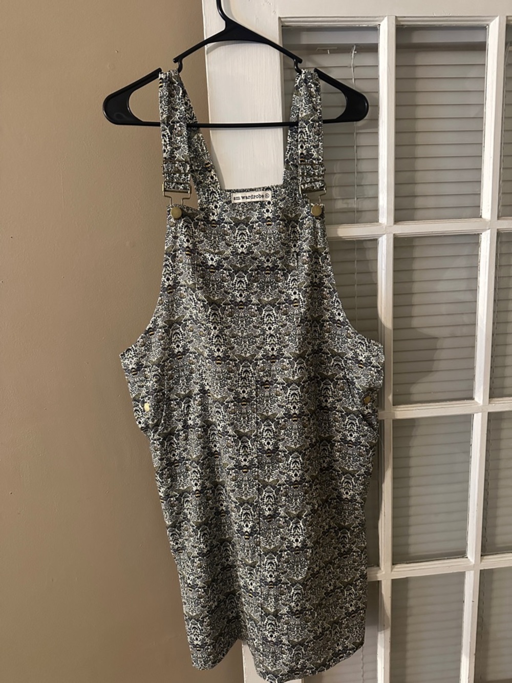 Patterned Pinafore Jumper Dress with Mushroom, Butterfly, and Bee Print